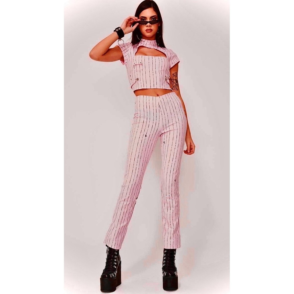 I.AM.GIA Pink Dominique Pinstripe Pants V-Shaped Waist High Rise Straight Leg XS